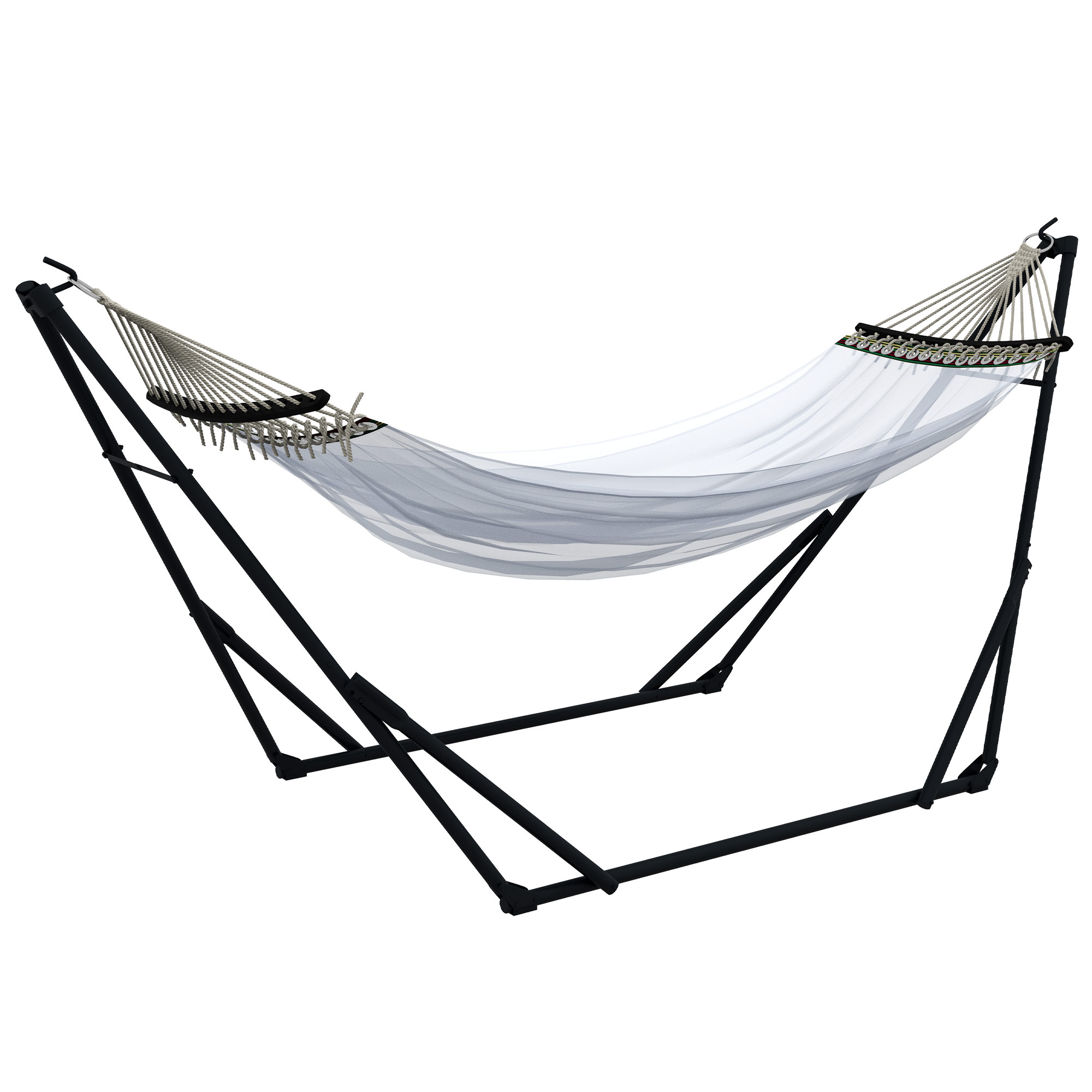 Outsunny Hängemattengestell inkl. Hängematte Gestell für Hängematte, 263 cm x 89 cm x 100 cm, Schwarz + Weiß