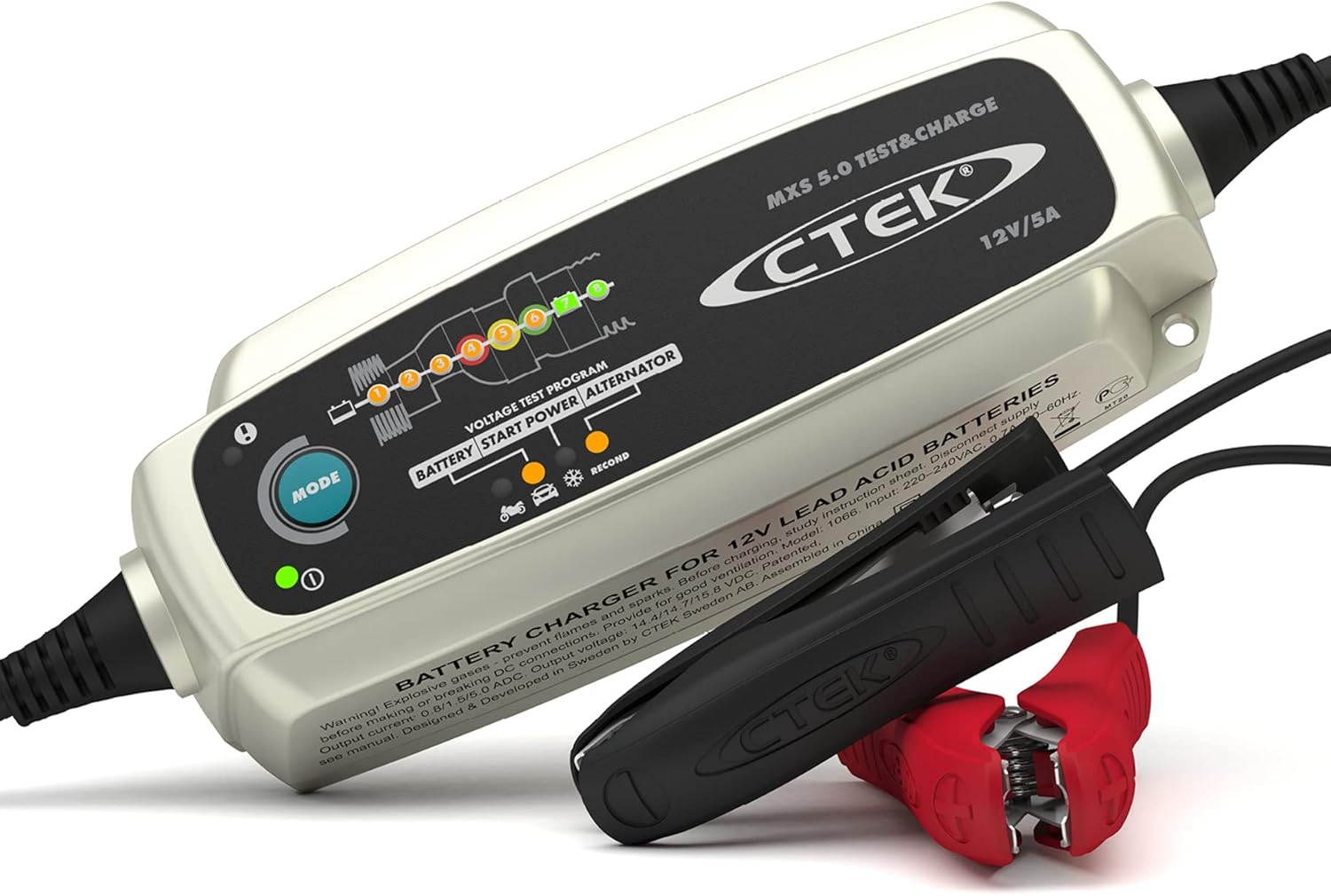 CTEK MXS 5.0 Test & Charge, Batterieladegerät 12V, Batteriepfleger, Ladegerät Auto Und LKW Ladegerät, Testet Batterie Und Lichtmaschine, Entsulfatierungsprogramm Und Rekonditionierungsmodus
