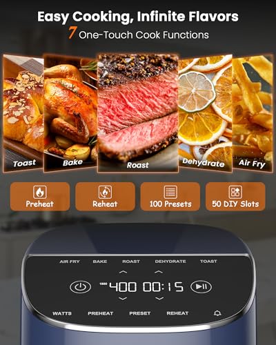 Nuwave Brio Plus Air Fryer 8 Qt, New & Improved, PFAS FREE, 7 Digital One Touch Cook Functions that AIR FRY, BAKE, ROAST, DEHYDRATE, TOAST, REHEAT, PREHEAT, 150 Presets, 50°F 400°F, 700/1500/1800W : Home & Kitchen