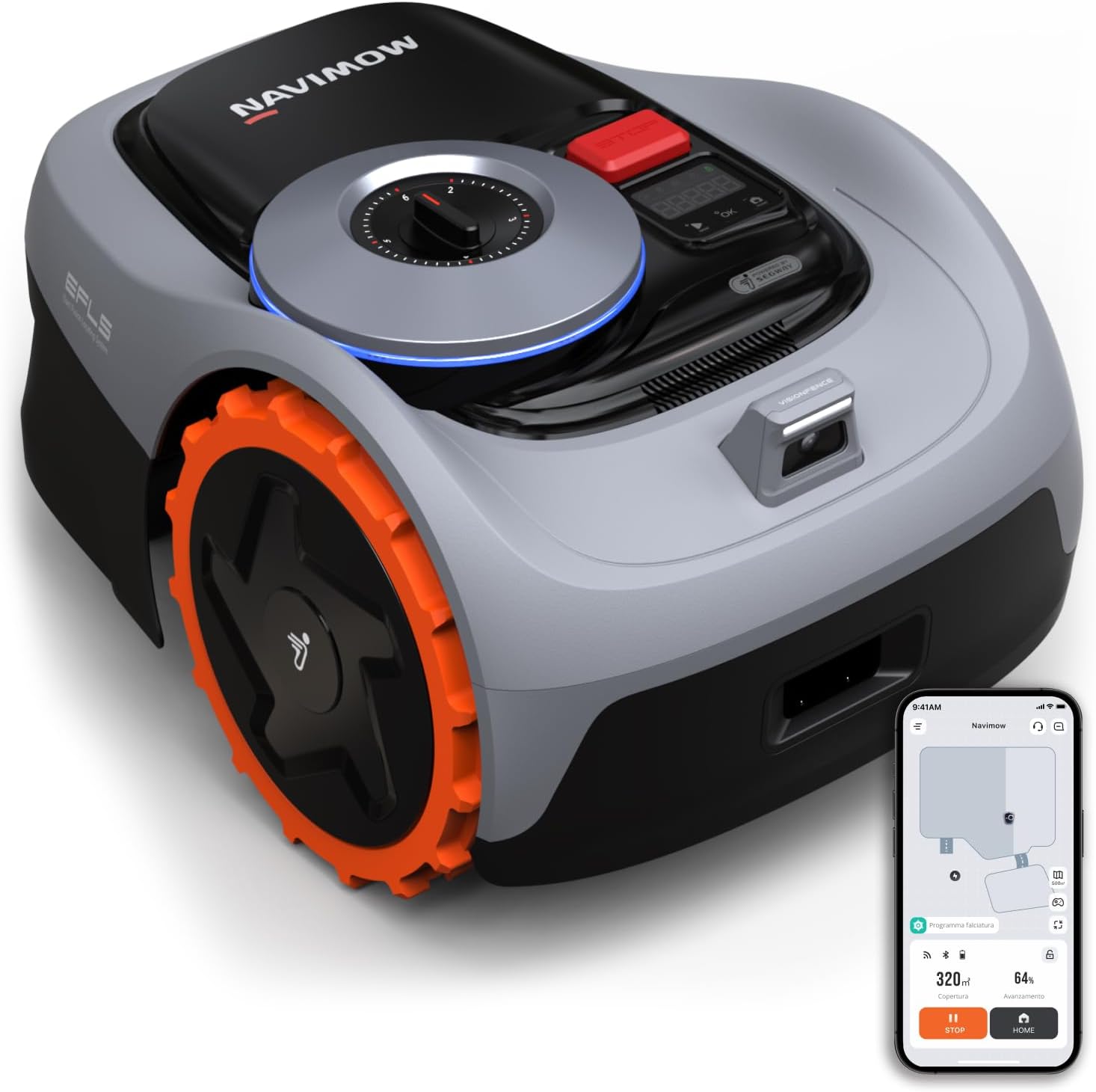Segway Navimow i105E Wireless Perimeter Robot Lawnmower, RTK+Vision with Route Planning, Auto-Mapping, Avoids Obstacles Automatically, Silent Robot Lawn Mower for Garden, Max. 600 m²