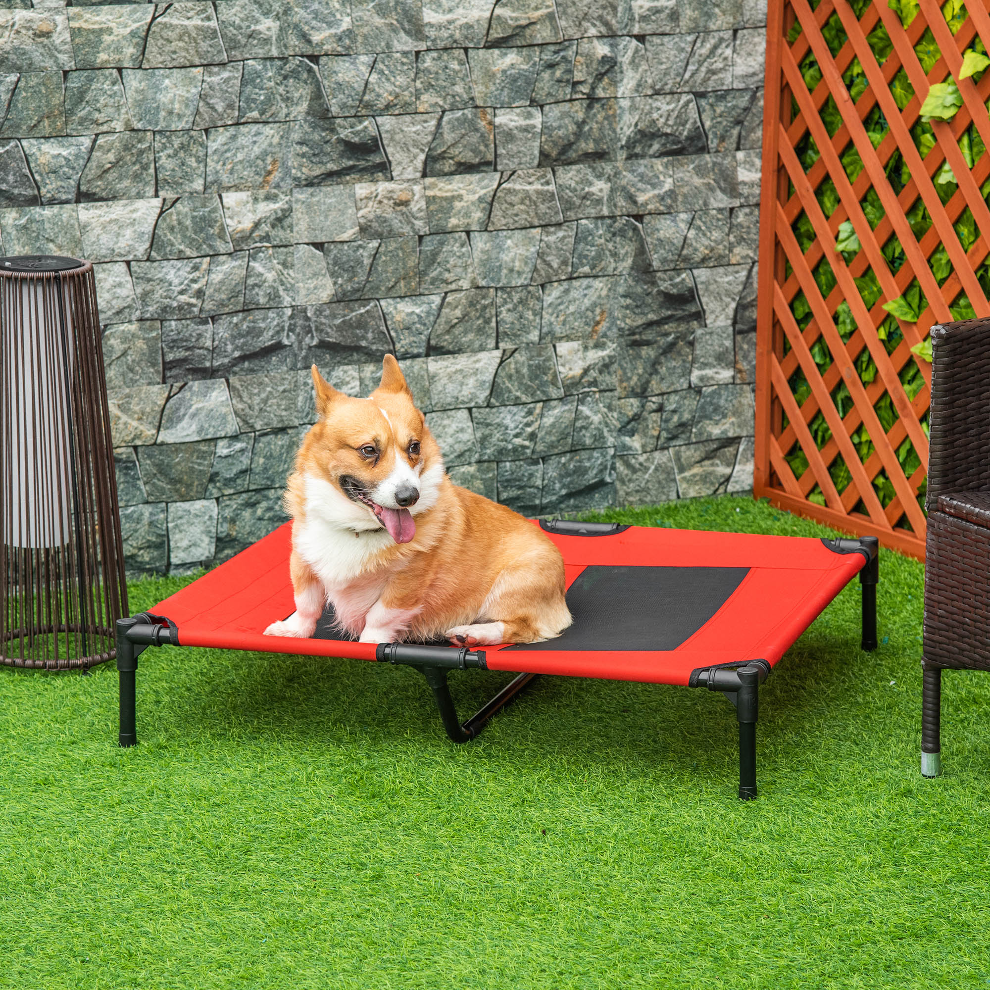 PawHut XXL erhöhtes Hundebett auf Füßen für Hunde und Katzen Campingbett Tier 92L x 76B x 18H cm Rot