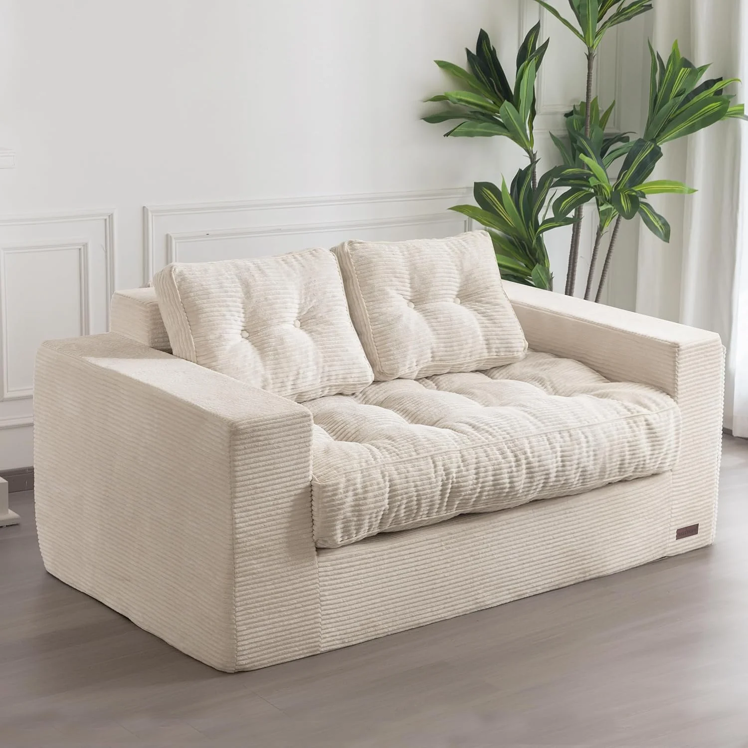 3 Seater Floor Couch with Tufted Cushion No Assembly Navy