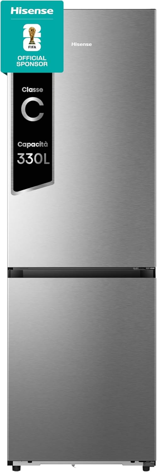 Hisense RB3K330SAIC - Frigorifero Combinato Total No Frost, Capacità di 330 Litri, Ridotta profondità, Deep Freeze, Metal Tech Cooling, WiFi, Silenzioso, Motore Inverter, Classe C, Inox