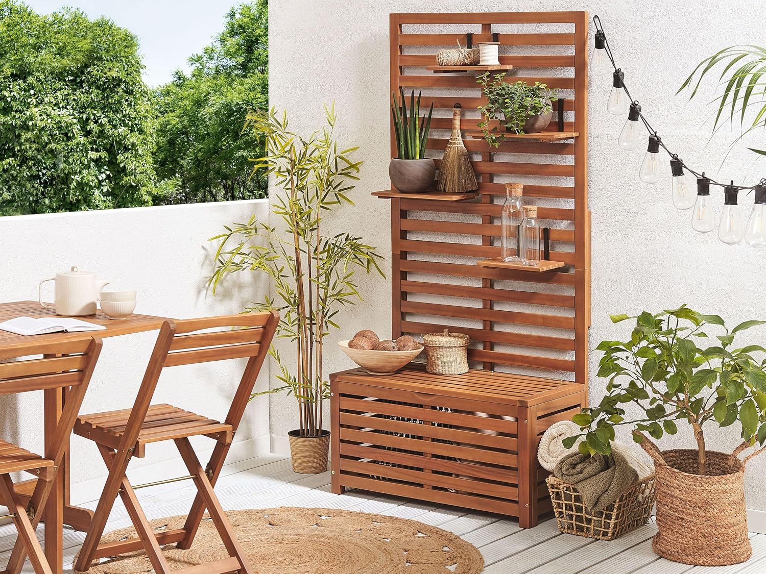Garden Bench with Shelves and Acacia Wood Panel 80cm