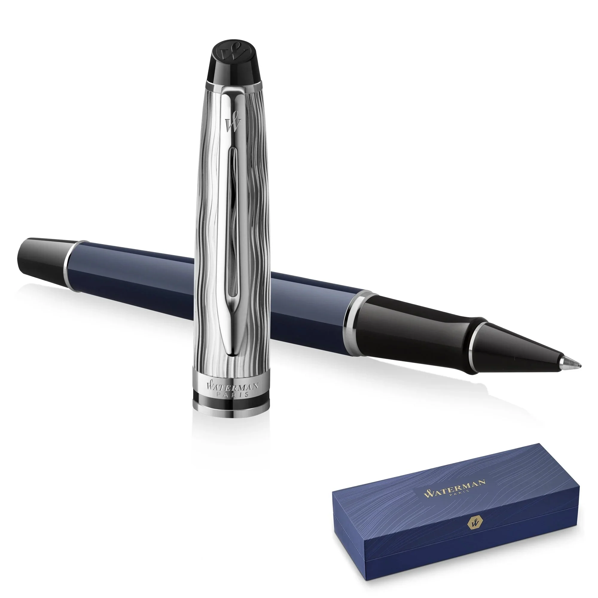 Waterman Expert 2022 Special Edition Deluxe Blue Chrome Trim Rollerball Pen
