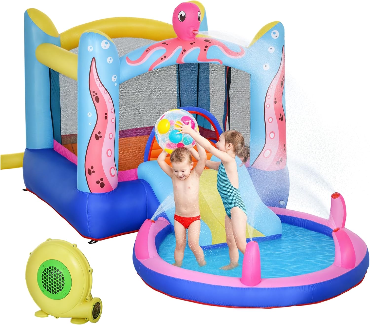 Outsunny Inflatable Castle for Children for Garden, Inflatable Water Park with Slide, Trampoline and Pool, Multicoloured, 280 x 250 x 170 cm