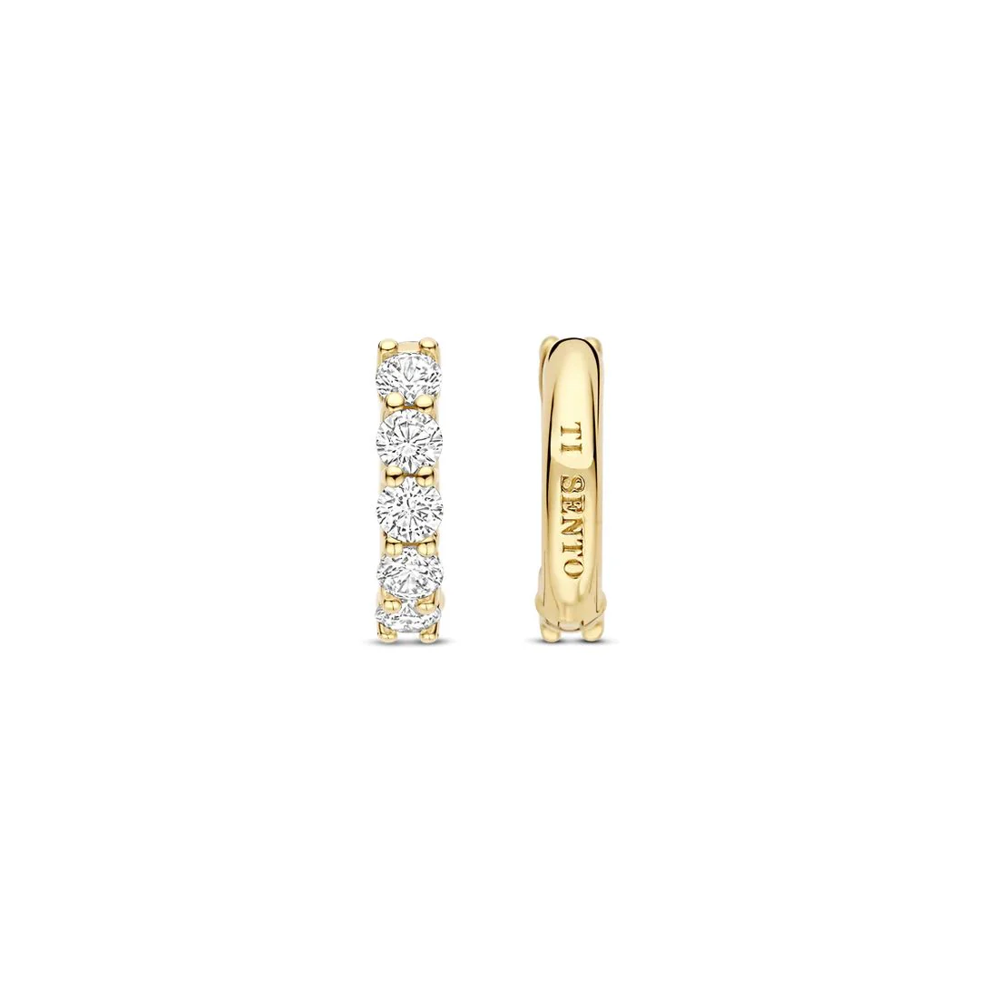 Orecchini Ti Sento Milano a cerchio dorato con pietre bianche a griffe 7718ZY
