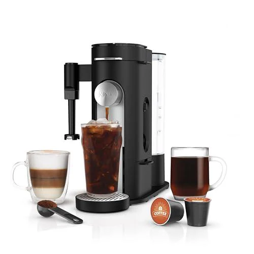 Ninja Pod & Grounds Specialty Single Serve Coffee Maker, K Cup Pod Compatible, Brews Grounds, Compact Design, Built In Milk Frother, 56 oz. Reservoir, 6 oz. Cup to 24 oz. Mug Sizes, Black, PB051