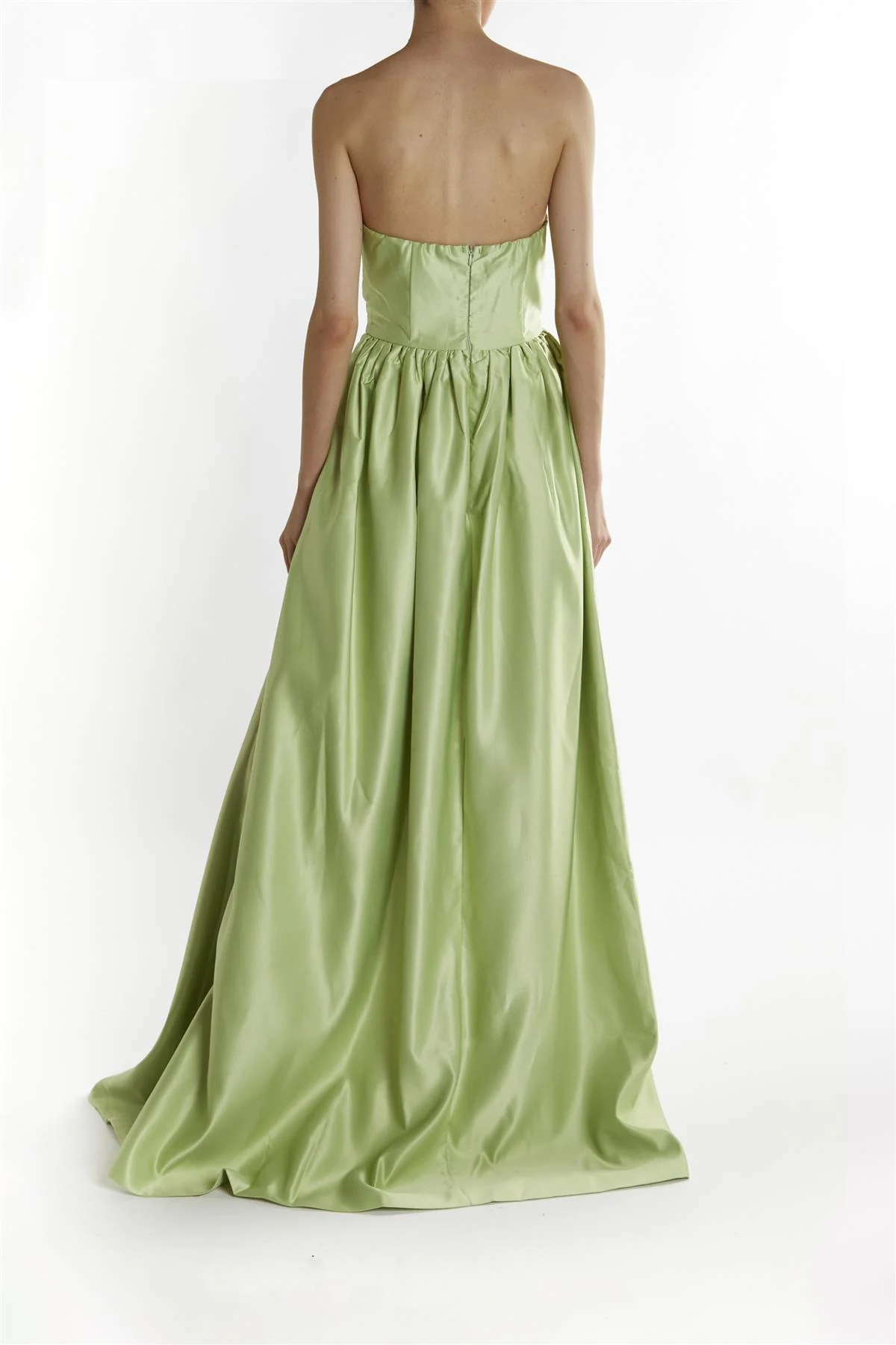 Emma Soft Green Bandeau Neck Hi-Low Hem Maxi Dress