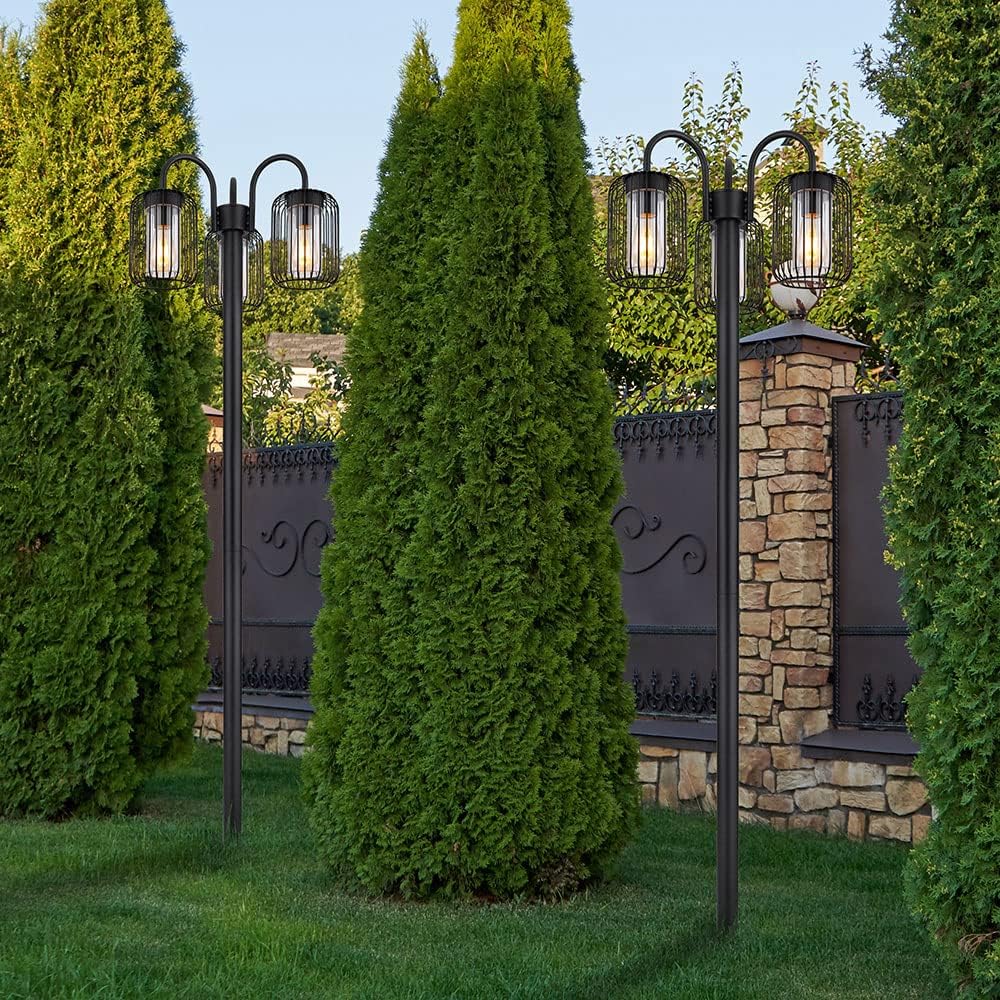 LED Stehlampe Laterne Außenlampe Retro Wegeleuchte Edelstahl Terrassenlampe wetterfest Gartenleuchte, Metallstäbe, schwarz, 3x E27 LED warmweiß, DxH 48,5x180 cm