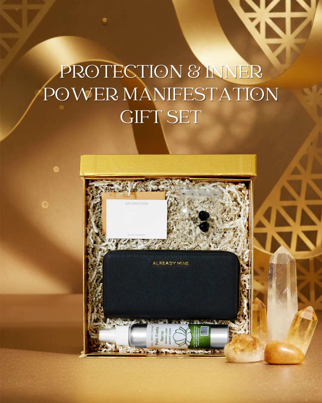 Protection & Inner Power Manifestation Gift Set �C Wallet, Crystals & Ritual Mist