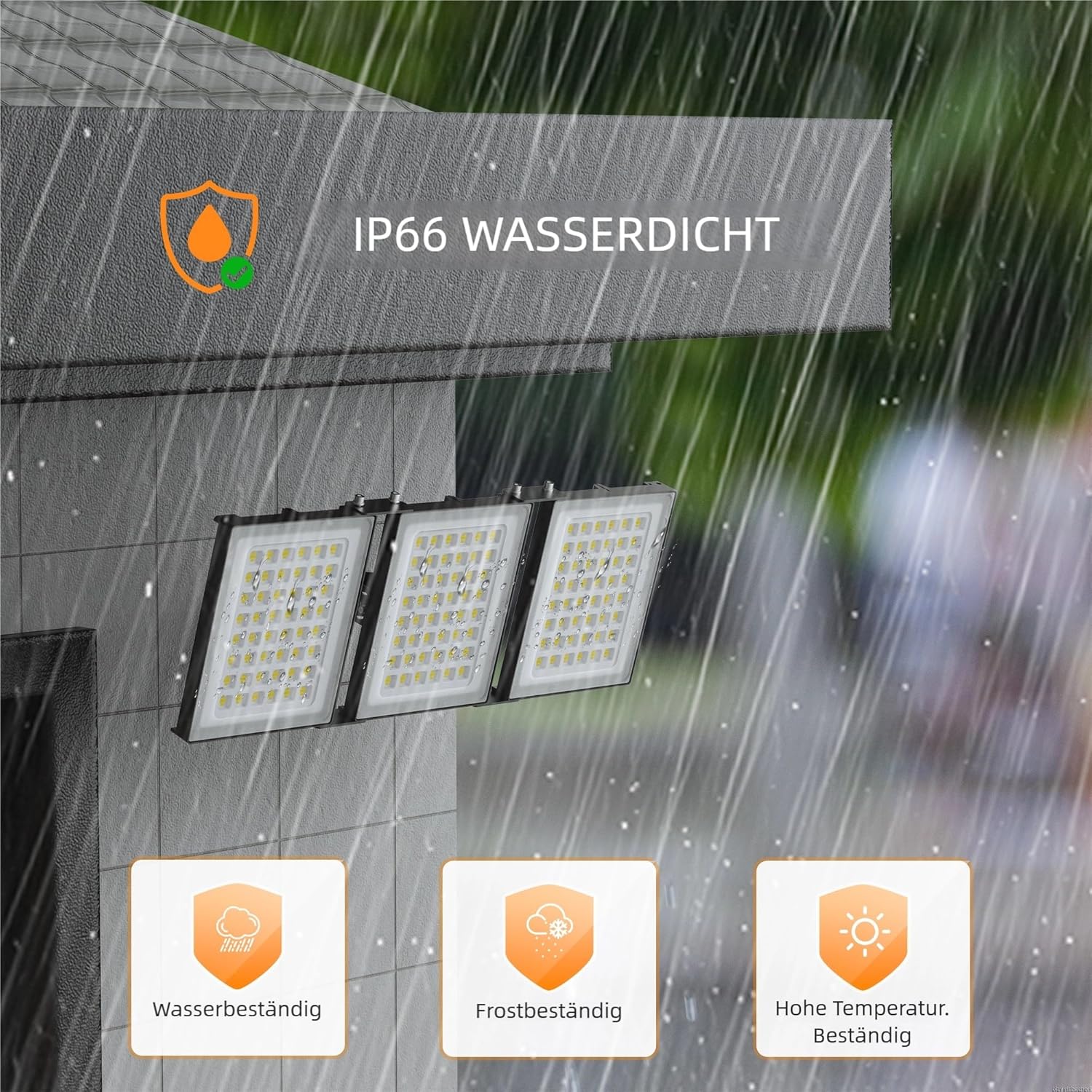 SOLLA-2025 Lite 480W LED Außenflutlicht, 48000LM, 6000K Tageslichtweiß IP66 Wasserdicht, 3 Köpfe Verstellbares Außen-Sicherheitsbeleuchtung für Parkplätze, Höfe, Spielfeld-Schwarz-2 Pack
