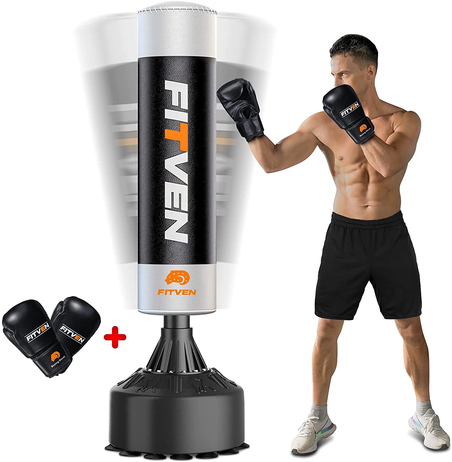 FITVEN Freestanding Punching Bag 70&rdquo; 205lbs with Boxing Gloves Heavy Boxing Bag with Suction Cup Base