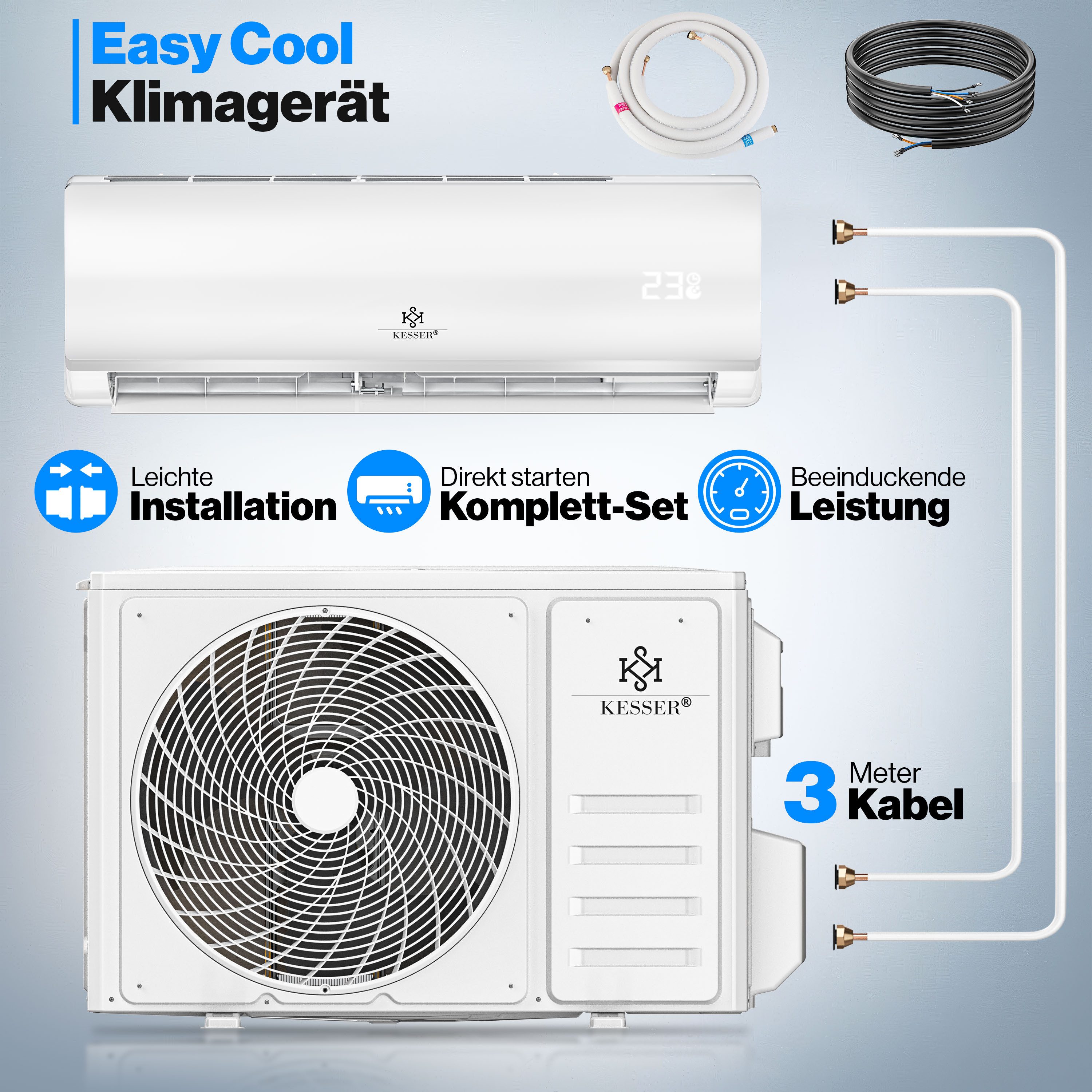 Split-Klimagerät Klimaanlage Set Split - mit WiFi/App Funktion Klimagerät 9000 BTU/h