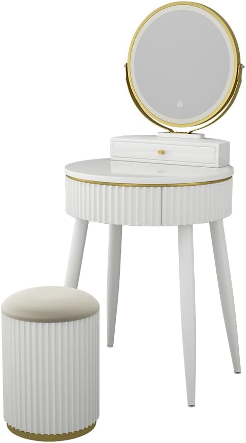 Vicco Gesa White 60 cm Dressing Table with LED Mirror in 3 Tone White Dimmable