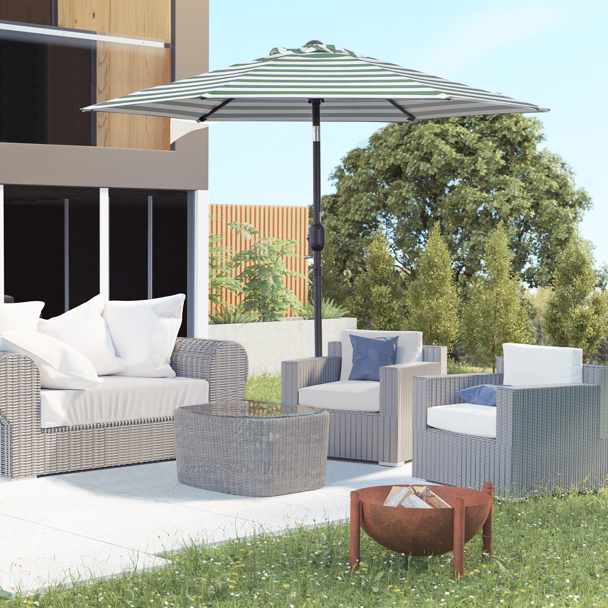 Outsunny Sonnenschirm Gartenschirm Terrassenschirm Gestell Stahl im Freien Grüner Streifen Ø230 x 216 cm