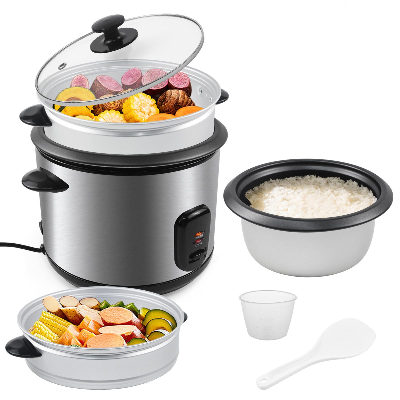 Reiskocher OZSRC-22 2.2L Warmhaltefunktion Mit Dampfkorb, Löffel und Messbecher
