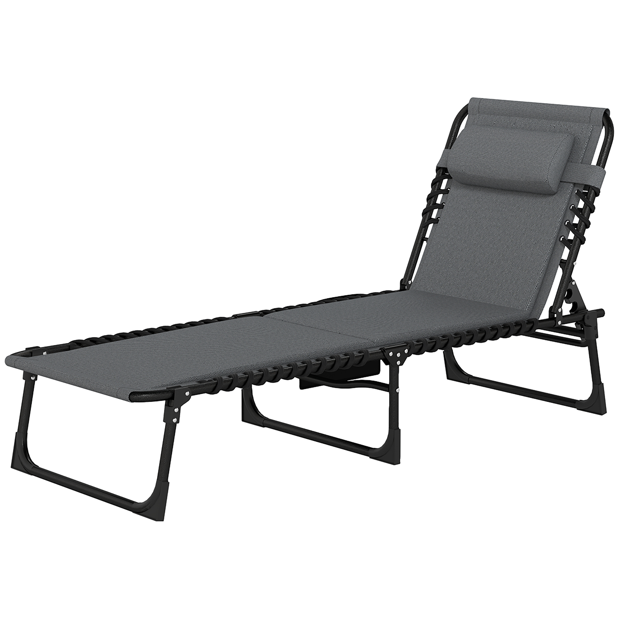 Outsunny Liegestuhl, Sonnenliege mit Polsterung und Seitentasche, Gartenliege, Pool-Liege, Polsterliege, Grau