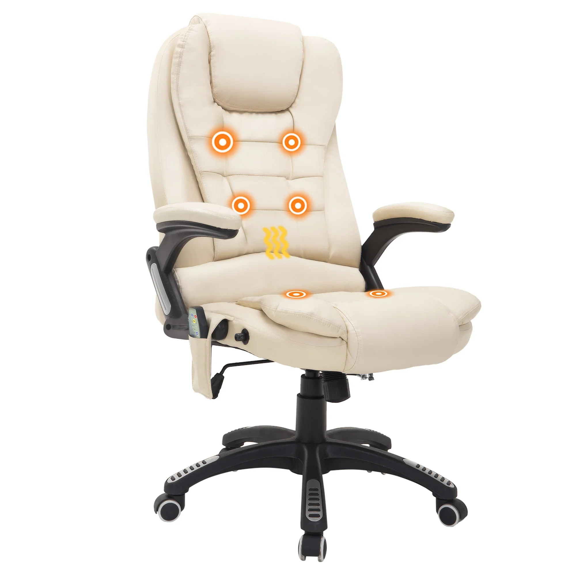 HOMCOM Bureaustoel Directiestoel Massagefunctie in hoogte verstelbaar cr��mewit
