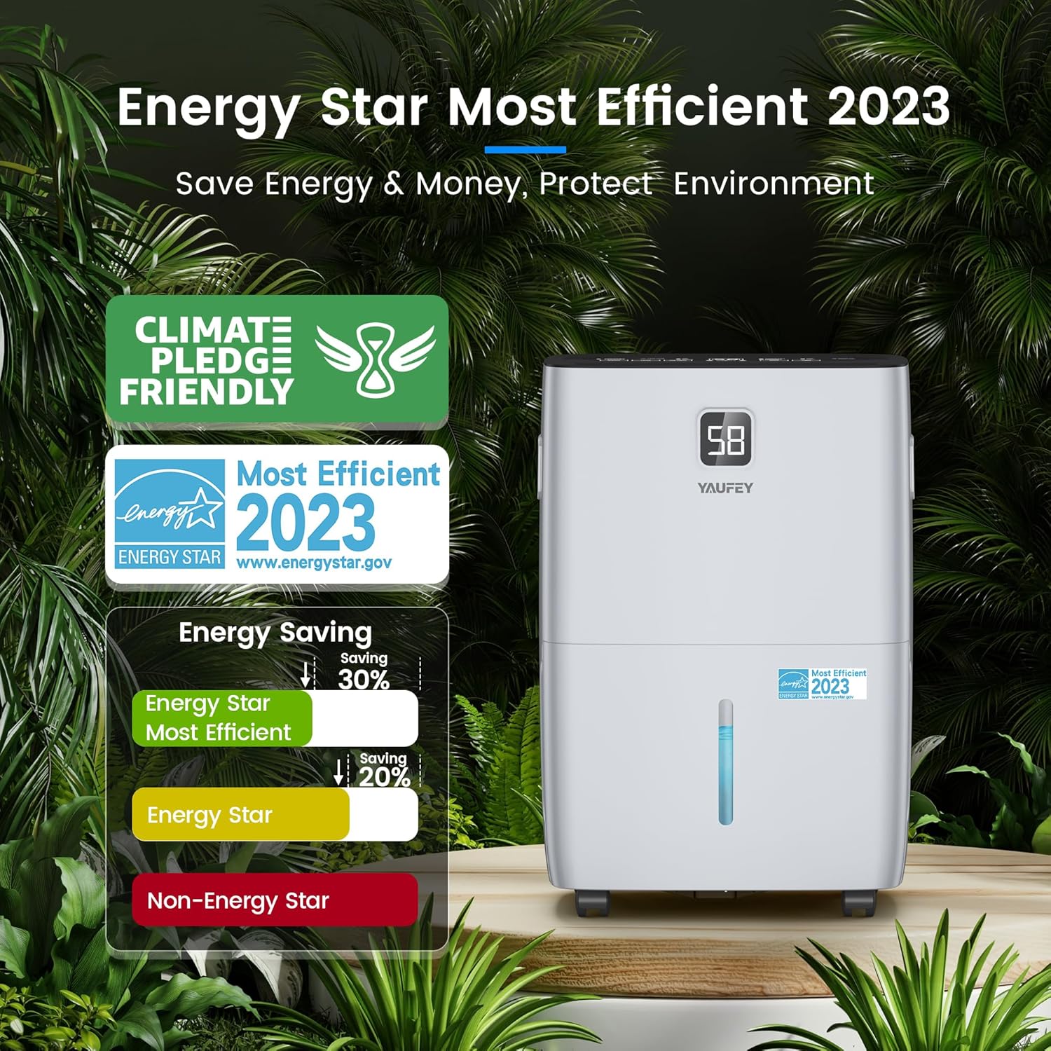 Yaufey 6000 Sq. Ft. Energy Star Certified Dehumidifier, Max 120 Pints Dehumidifier for Basement with Drain Hose, Smart Compressor with Intelligent Humidity Control, Dehumidifiers for Home Bedroom
