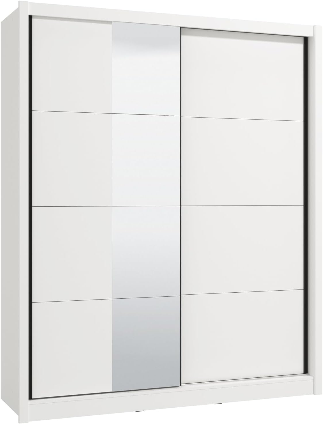 Modern Wardrobe in White MDF 2 Sliding Doors with Mirror 180 x 59.8 x 215.5 cm