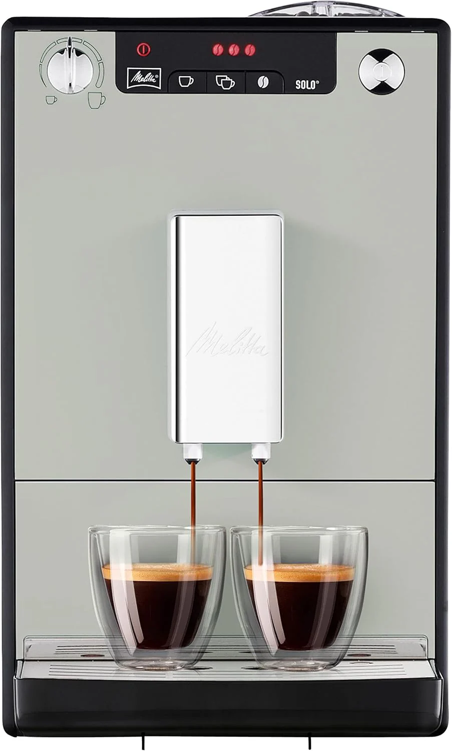 Melitta Solo �C Volautomatische espressomachine met in hoogte verstelbare uitloop, compacte koffiemachine met afneembaar waterreservoir, voor bijv. espresso of caf�� cr��me, zilver