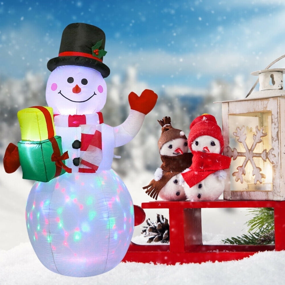 QueenTrade Inflatable Snowman Lantern 5FT with Rotating LED Lights for Indoor/Outdoor Holiday Decor
