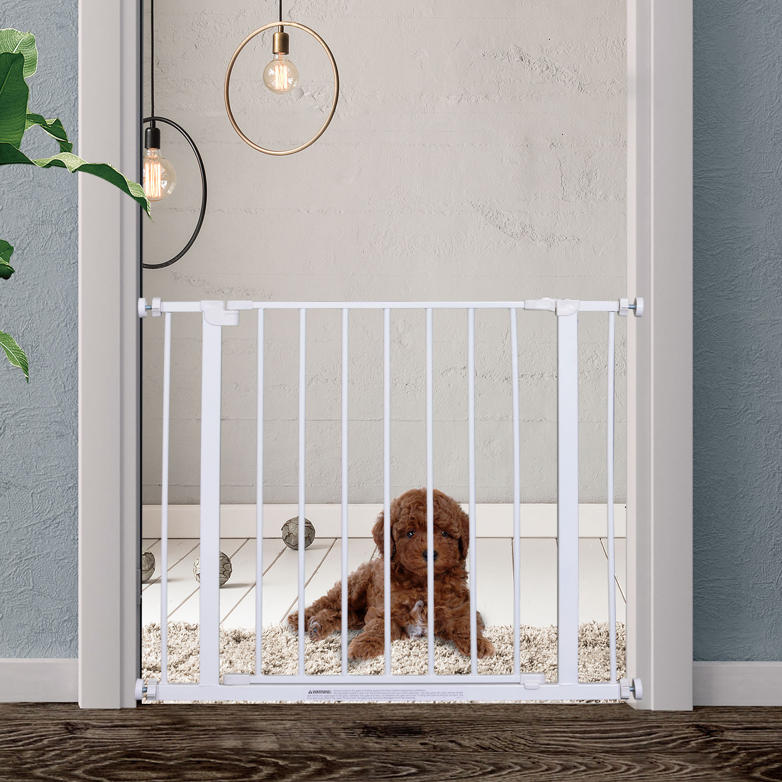 PawHut Allzweck Hundetor | Babytor | Sicherheitstor 76x76-82cm in Weiß aus Stahl mit Pulverlack - Einfache Montage mit Wanddruckhalterungen