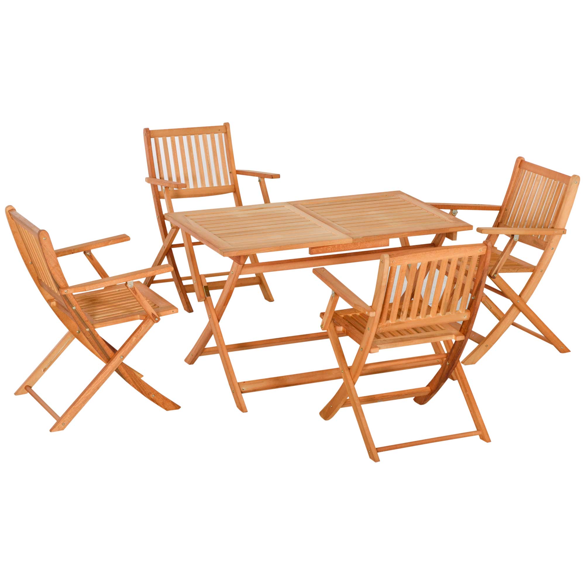Outsunny Sitzgruppe klappbar für 4 Personen Outdoor Sitzgarnitur Pappelholz Natur