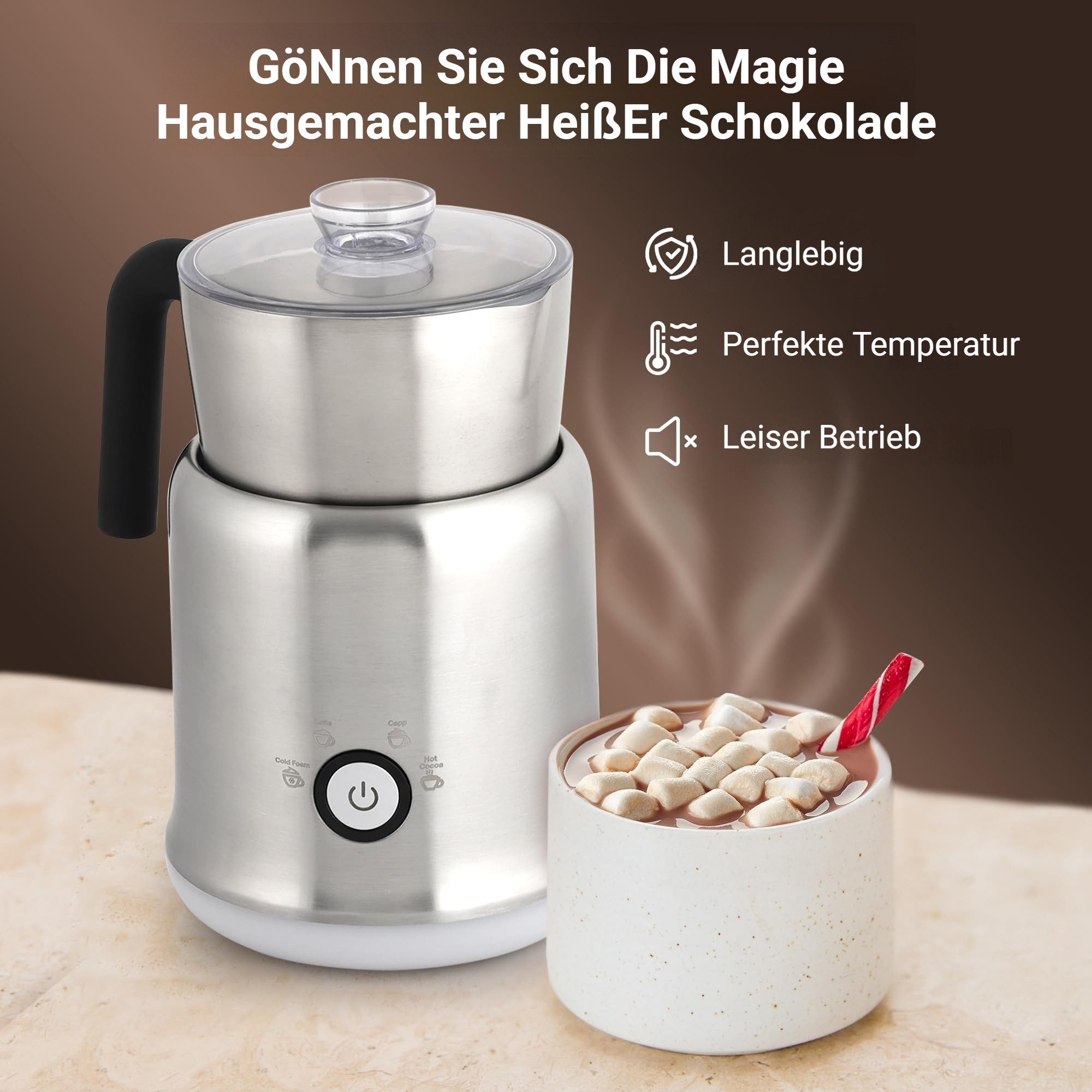 Milchaufschäumer 4-in-1 Milchaufschäumer Edelstahl elektrisch für heiße Schokolade