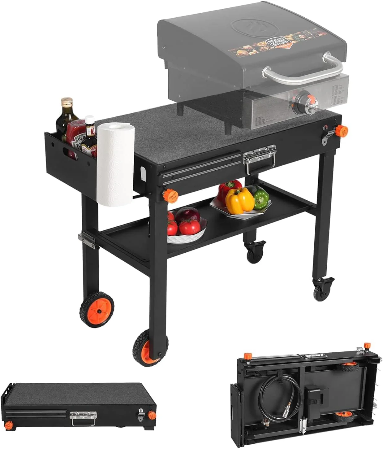 Outdoor Grill Table   Sturdy Grill Cart for Blackstone 17"/22" Griddles, Ninja Grill Stand with Large Space