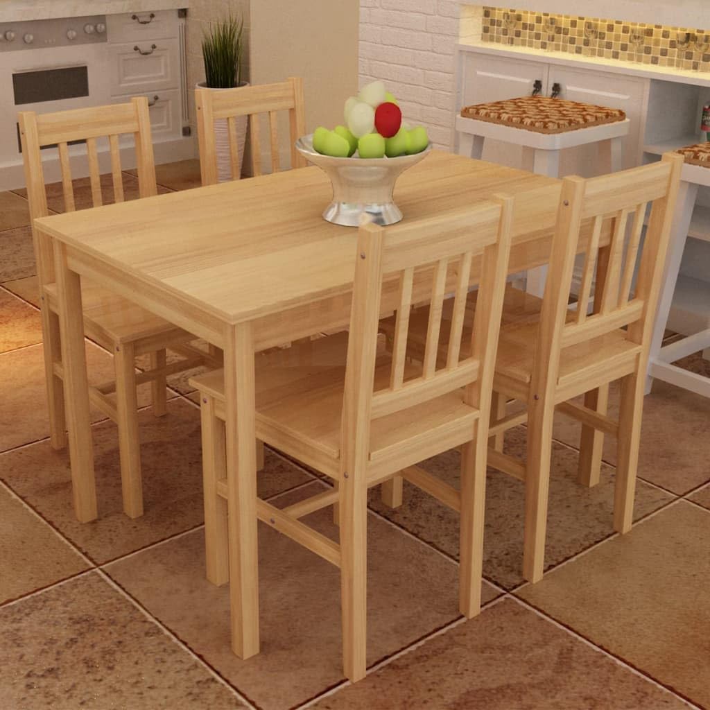 vidaXL Set da Pranzo in Legno Colore Naturale Salotto Tavolo e 4 Sedie Cucina