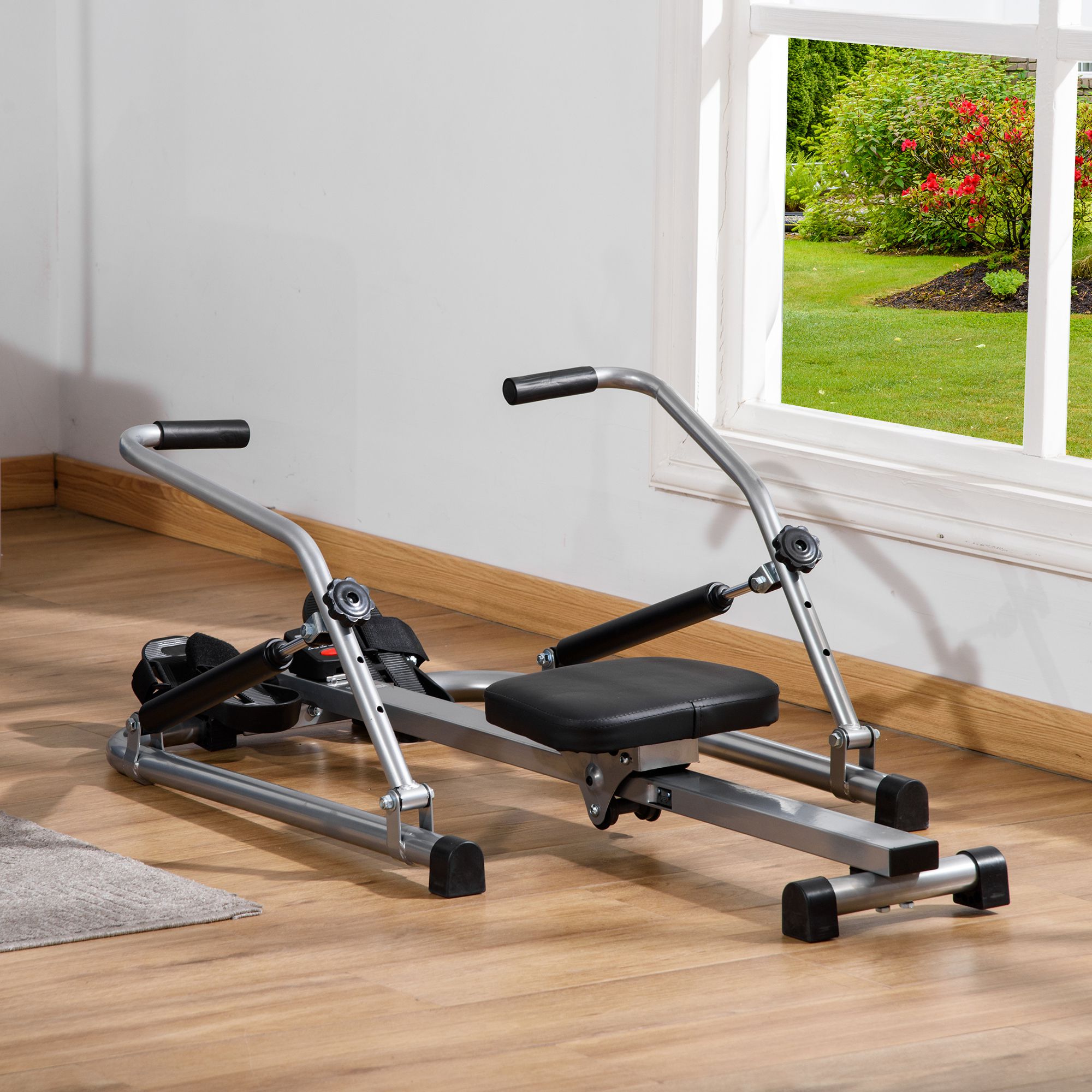 HOMCOM Klappbarer Heimruderer - 3 Widerstandsstufen, Multifunktions-LCD-Display - Stahl, ABS Schwarz Grau
