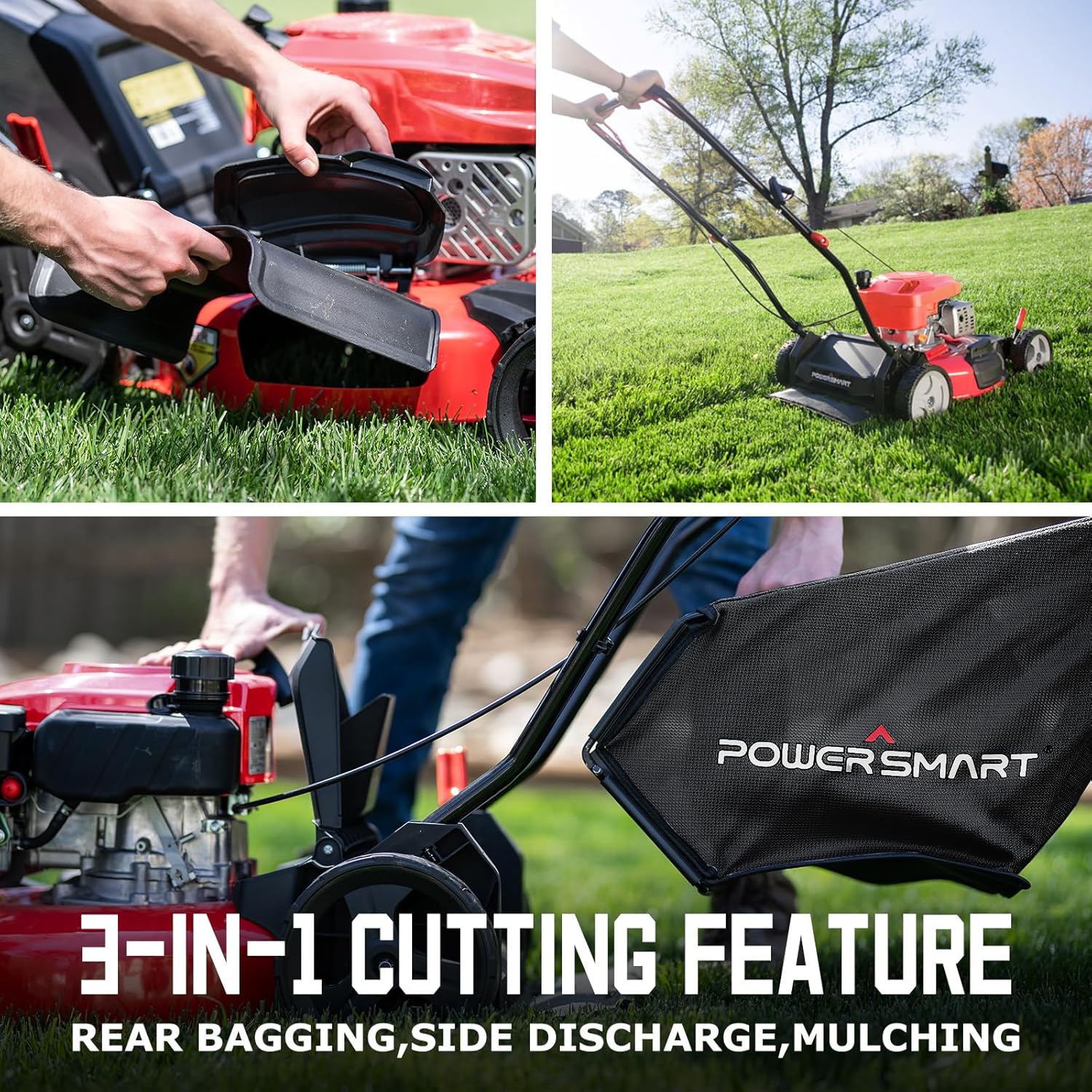 PowerSmart 18 in. 144cc OHV Engine Push 3-in-1 Gas-Powered Walk-Behind Lawn Mower with Height Adjustment and Mulch Bag