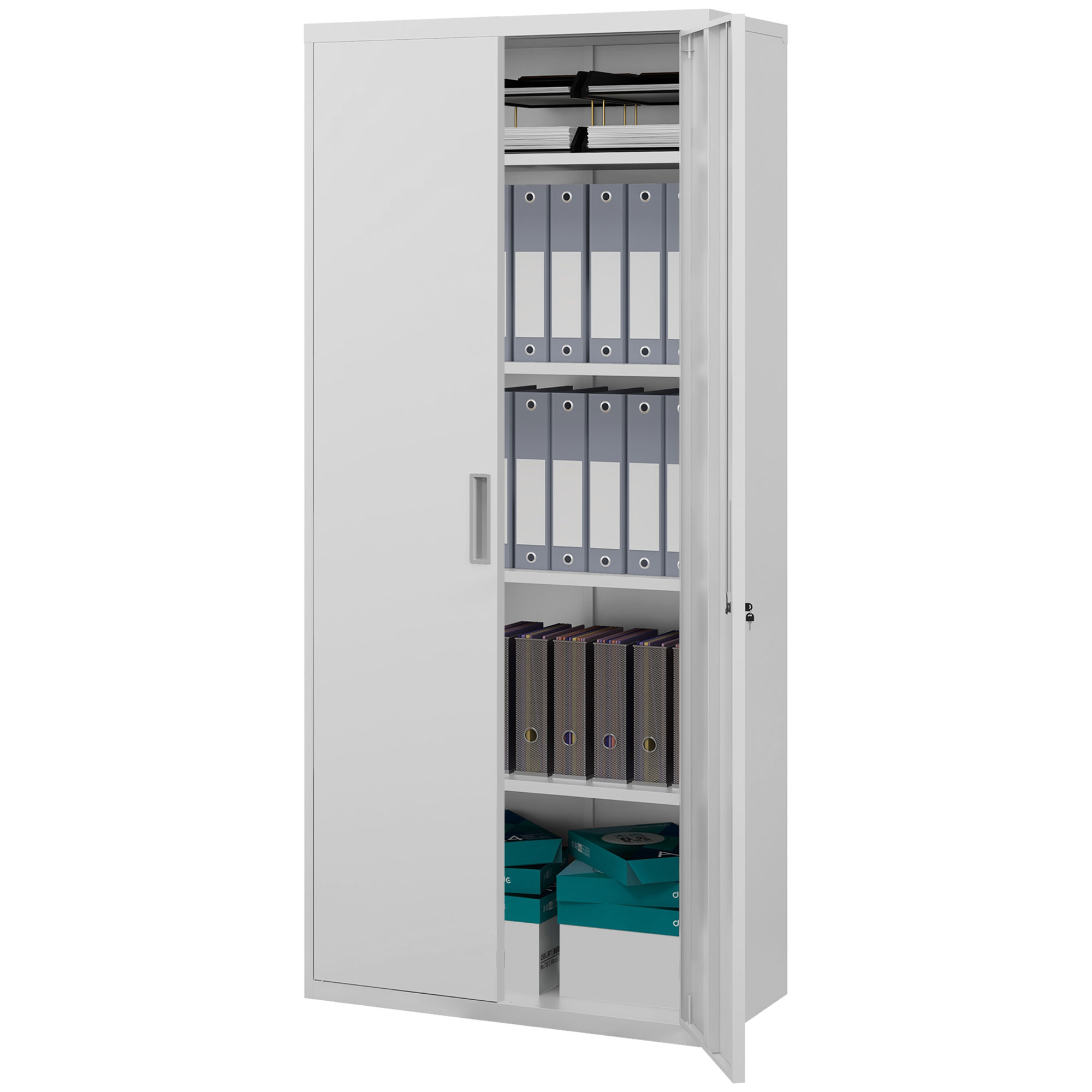 Archiefkast, Kantoorkast, 5 Schappen, Metaal, 80B x 40D x 180H cm, Wit