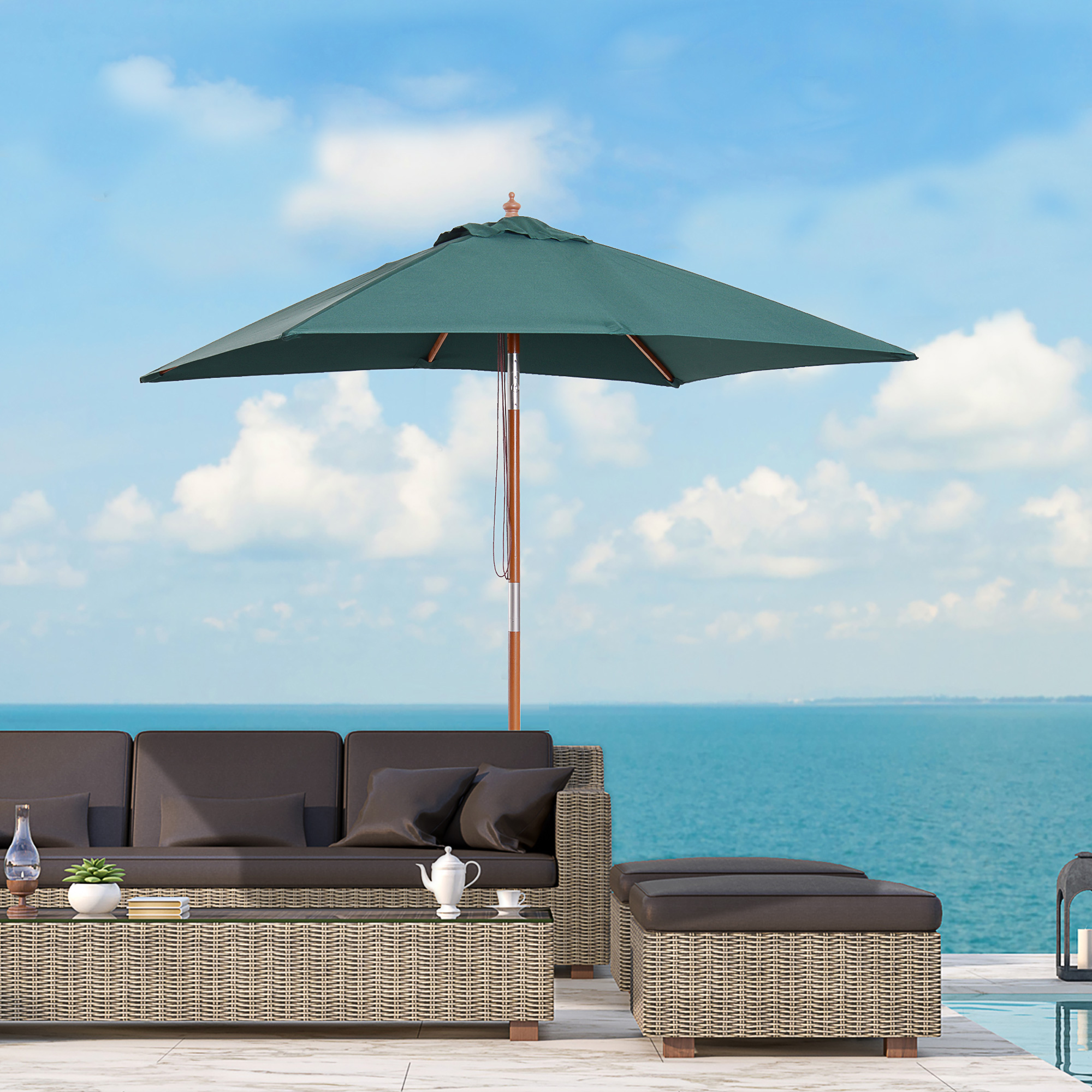 Outsunny Sonnenschirm 200 x 150 x 235 cm Knickbarer Gartenschirm 3-stufig einstellbar rechteckig Strandschirm wasserabweisend und UV-beständig für Strand Balkon Terrasse Garten Grün