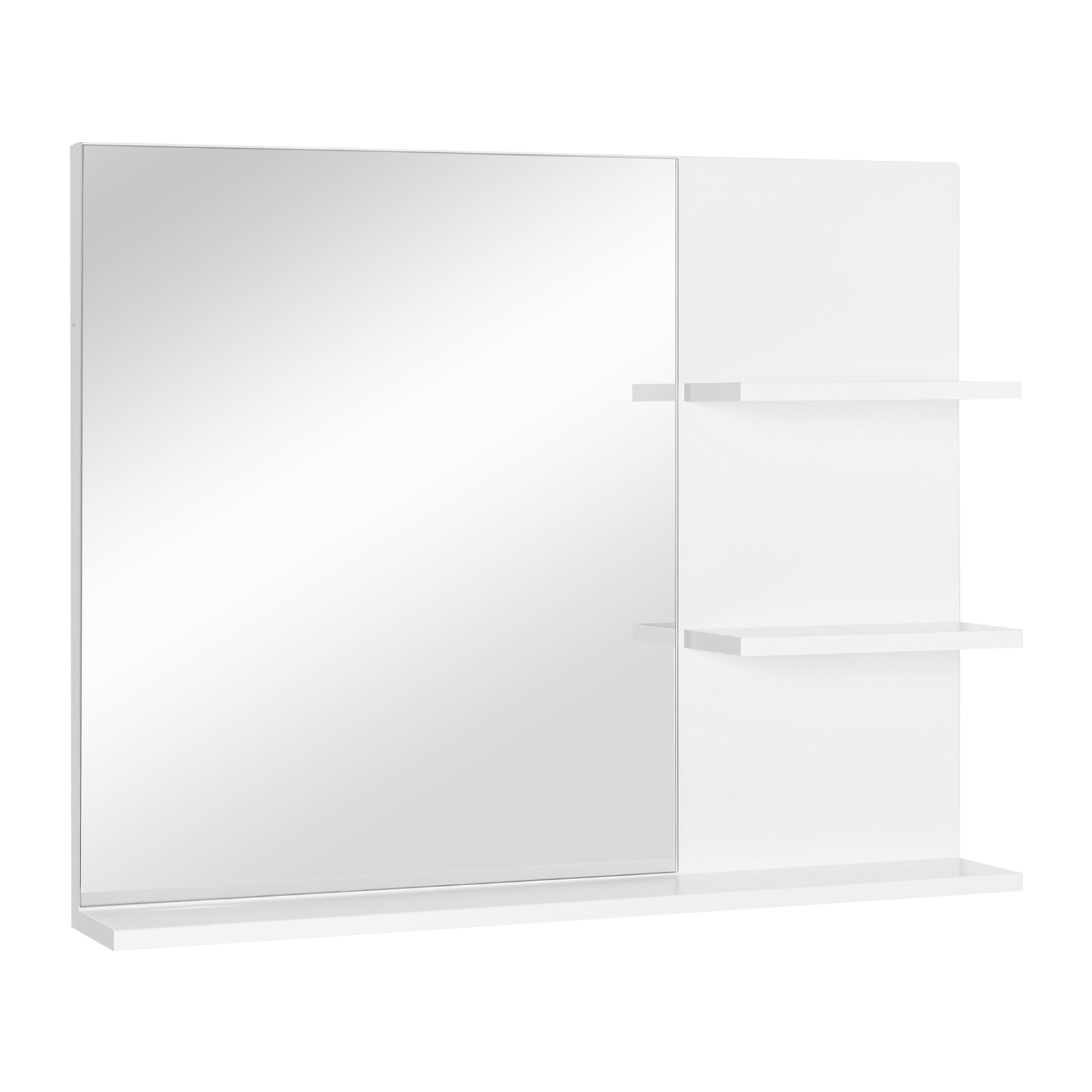 kleankin Badspiegel mit 3 Ablagen, Wandspiegel, Badezimmerspiegel, Spiegelregal für Badezimmer, Weiß, 60 x 10 x 48 cm