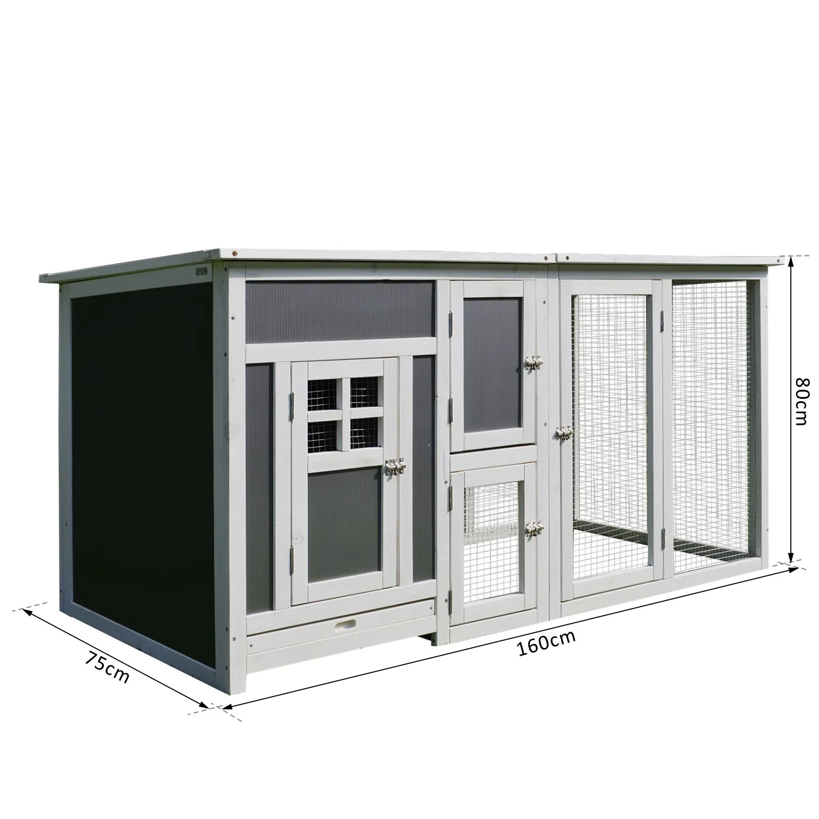 EasyComfort Pollaio per Galline Ovaiole da Esterno con Tetto Impermeabile e Zona di Corsa, Nidificazione in Legno, 160x75x80 cm, Grigio e Bianco