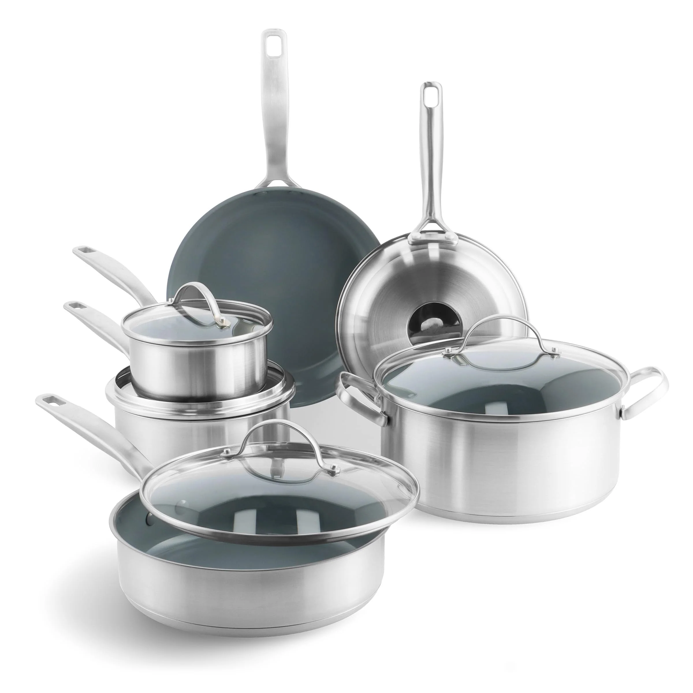 Stainless Steel Healthy Ceramic Nonstick 10 Piece Cookware Pots and Pans Set