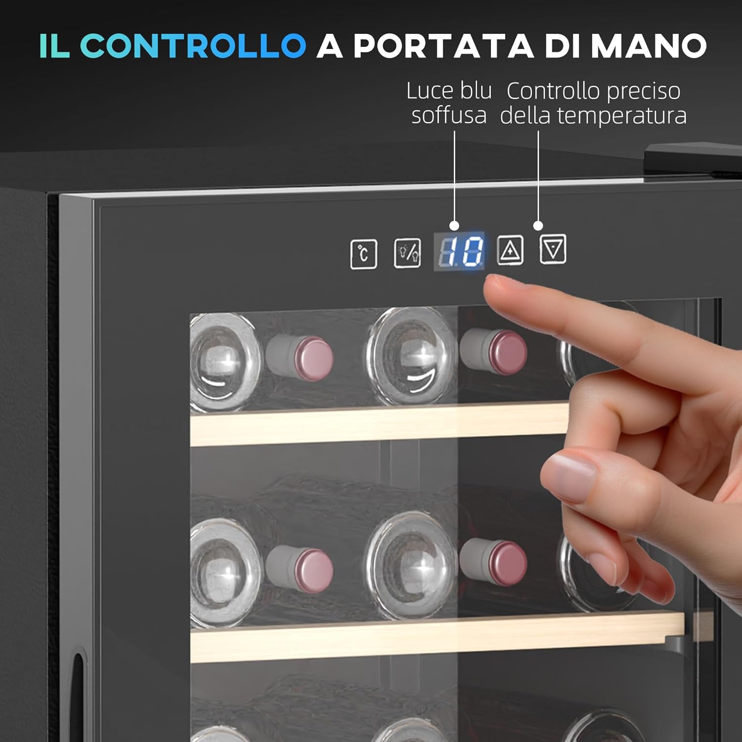 HOMCOM Cantinetta Vino Refrigerata 41 Bottiglie 91L Cantina Vino Silenziosa Temperatura Regolabile 5-20℃ Frigo Vino Bar con Vetro Anti UV, Ripiani, Compressore, Display Touch, Luci LED, Classe G, Nera