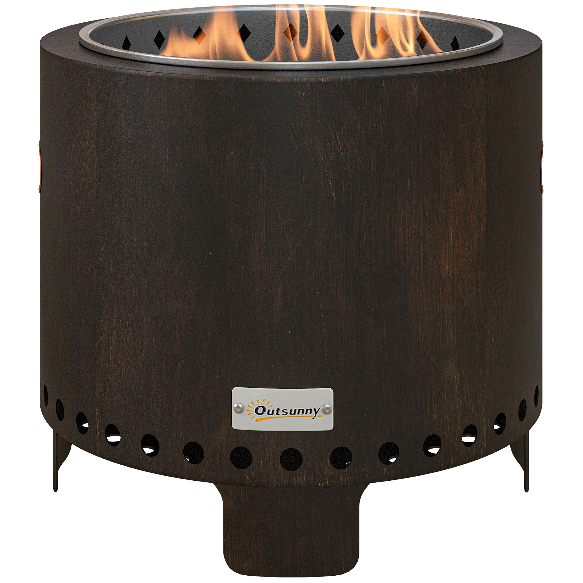 Outsunny Feuerschale Feuerstelle Feuertonne, wetterbeständig, 45 x 45 x 42 cm, Schwarz + Bronze