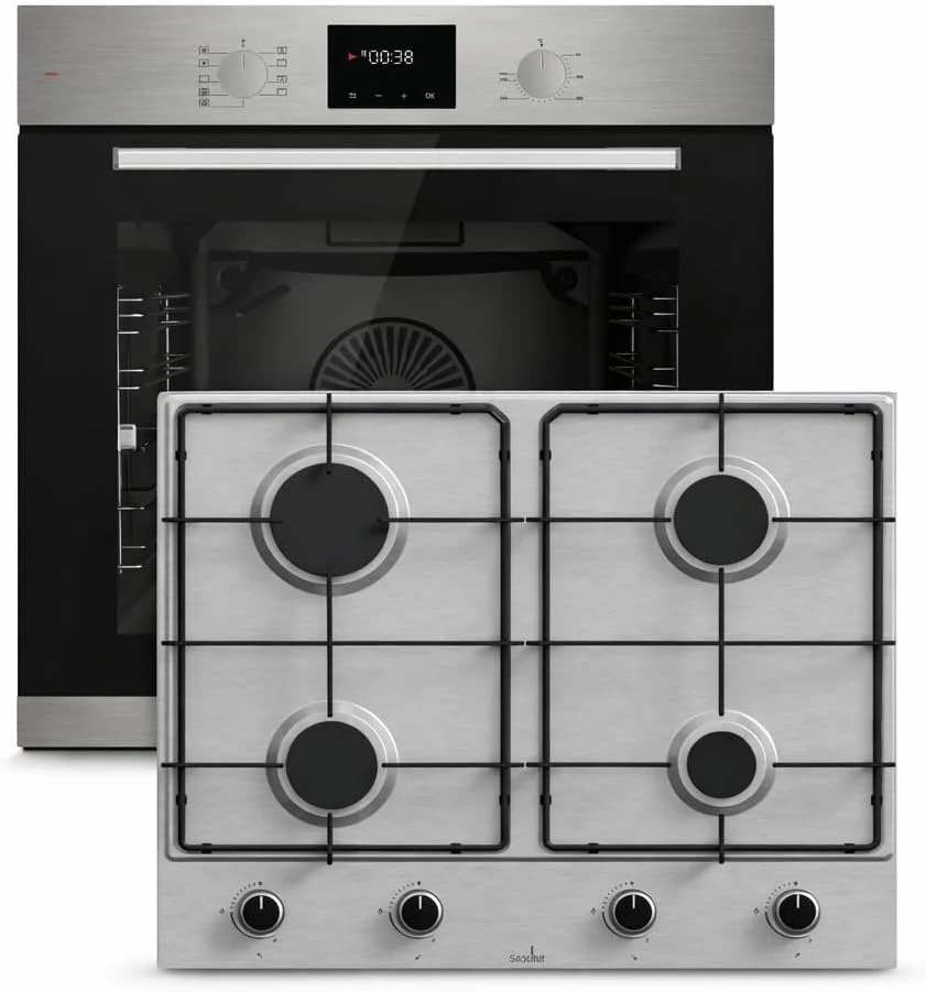 BÖHME Backofen, 60 cm, 78 L, Schwarz/Edelstahl, Einbau HB60F78PPX Edelstahl mit Heißluft, versenkbare Knebel, Timer