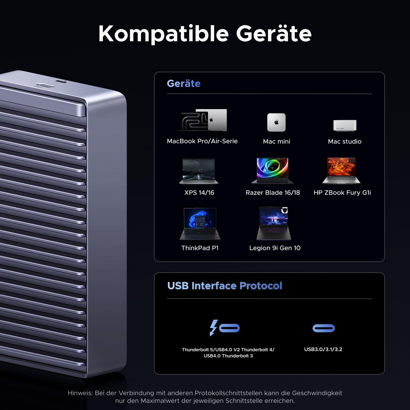 80Gbps M.2 NVMe SSD Gehäuse mit USB-C, kompatibel mit Thunderbolt 5/4 und USB4, bis zu 7000 MB/s