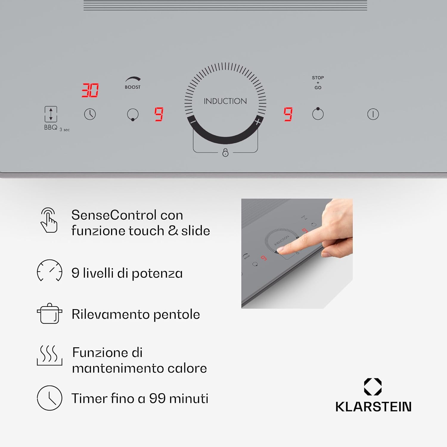 Klarstein Piastra Induzione 2 Fuochi, Piano Cottura Induzione 3500W, Piano Cottura Induzione a 2 Fuochi Integrata con Controllo Touch, Fornello a Induzione, Piastra ad Induzione Professionale 2 Zone