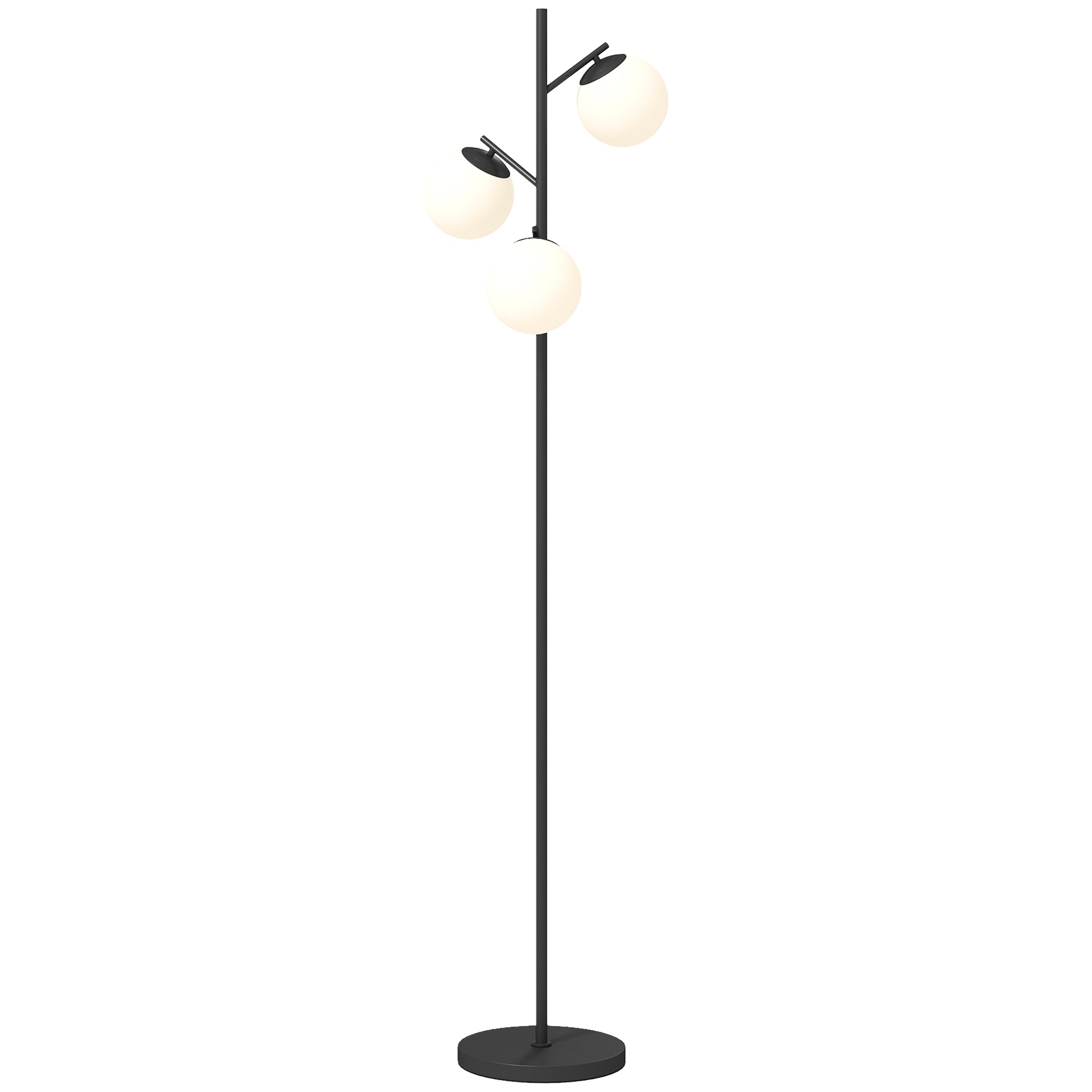 HOMCOM Stehlampe für das Wohnzimmer aus Metall mit 3 mattierten Glaskugeln 40W Ø 27 x 169 cm schwarz