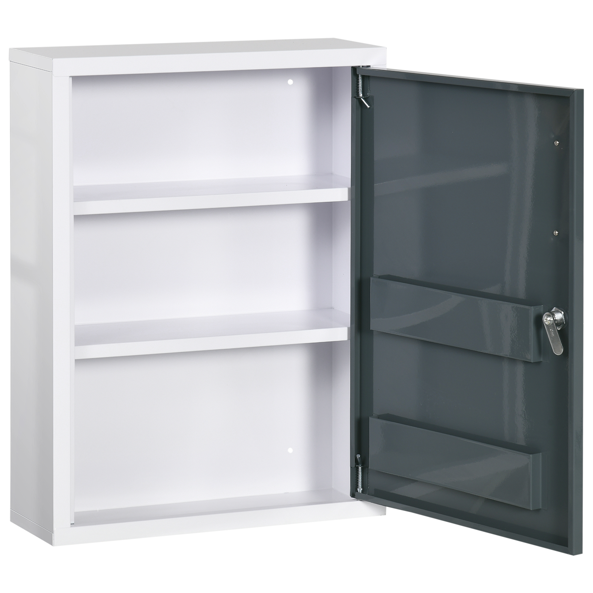 kleankin Medikamentenschrank 2 Regale 3 Ebenen mit abschließbarer Tür 2 Schlüssel 40 x 15 x 53,5 cm Weiß und Grau