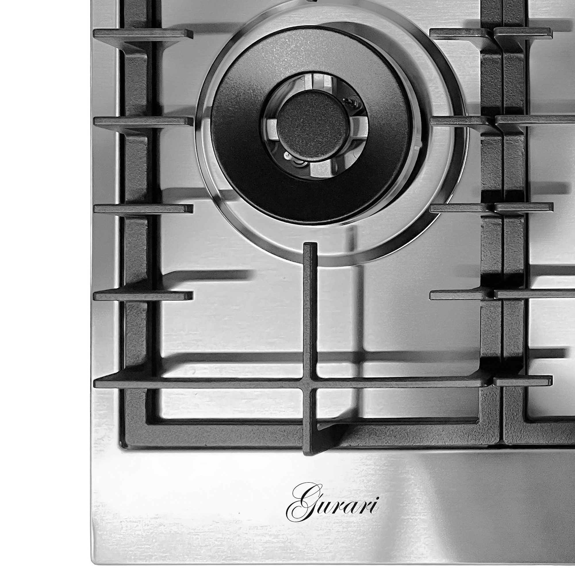 Gas-Kochfeld GCH FG 755+WOK Adapter+Kaffeadapter, Einbaukochfeld aus Edelstahl 75 cm, Edelstahl, 4,0 KW WOK, 5 Gasbrenner,Erdgas, FL.Gas