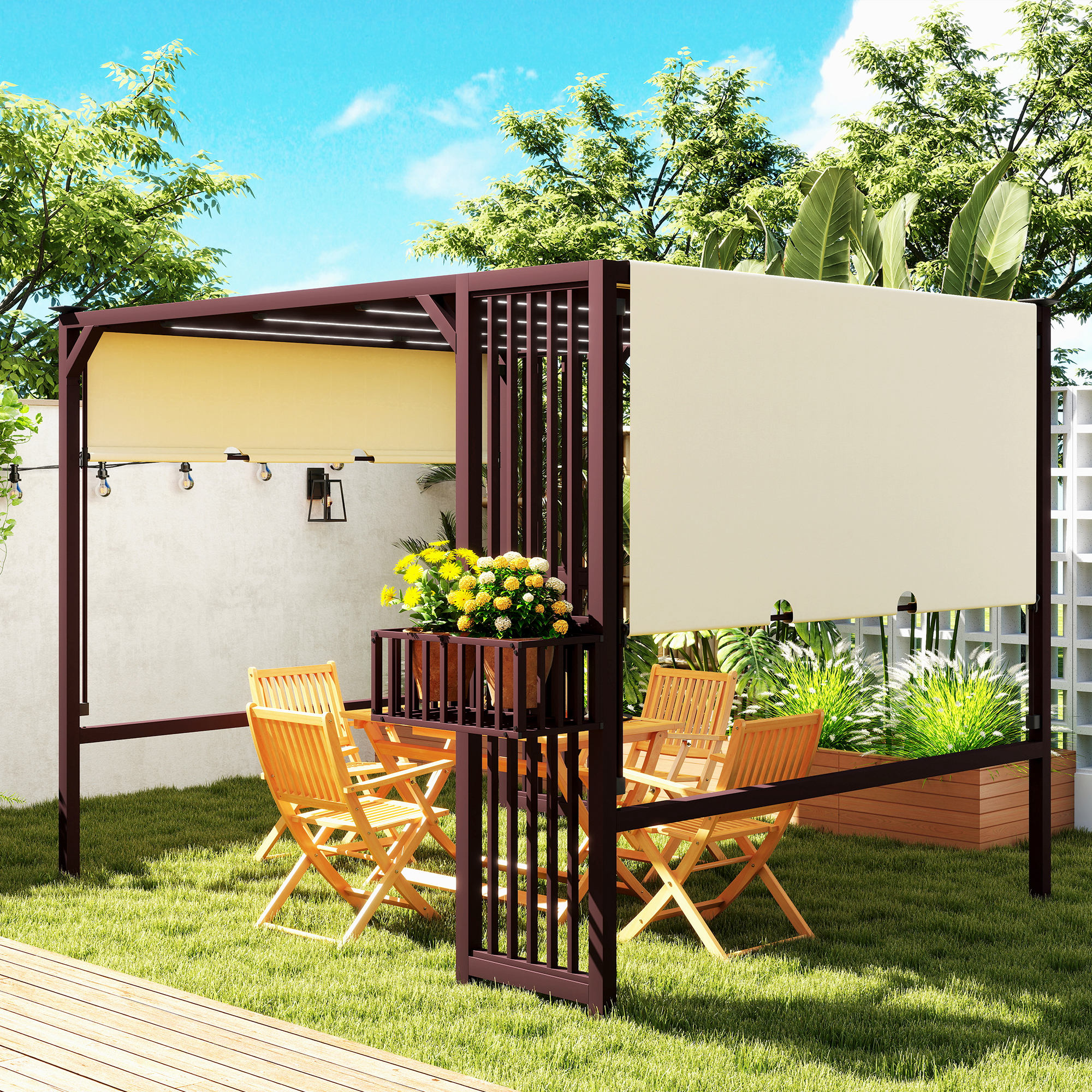 Outsunny Pergola Paviljoen 3x2,5m UV30+ Stabiel Winterbestendig Zonnescherm met Verstelbaar Schuifdak Donkerbruin