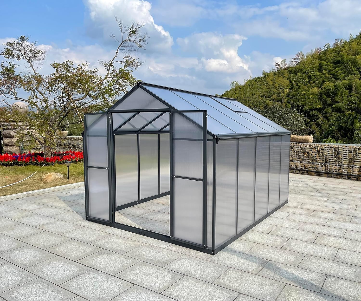 Aluminium Gewächshaus für den Garten 7,33m² inklusive 238 x 301cm Fundament Doppeltür vielseitig nutzbar als Treibhaus,Frühbeet Aufzucht,Tomatenhaus und Pflanzenhaus