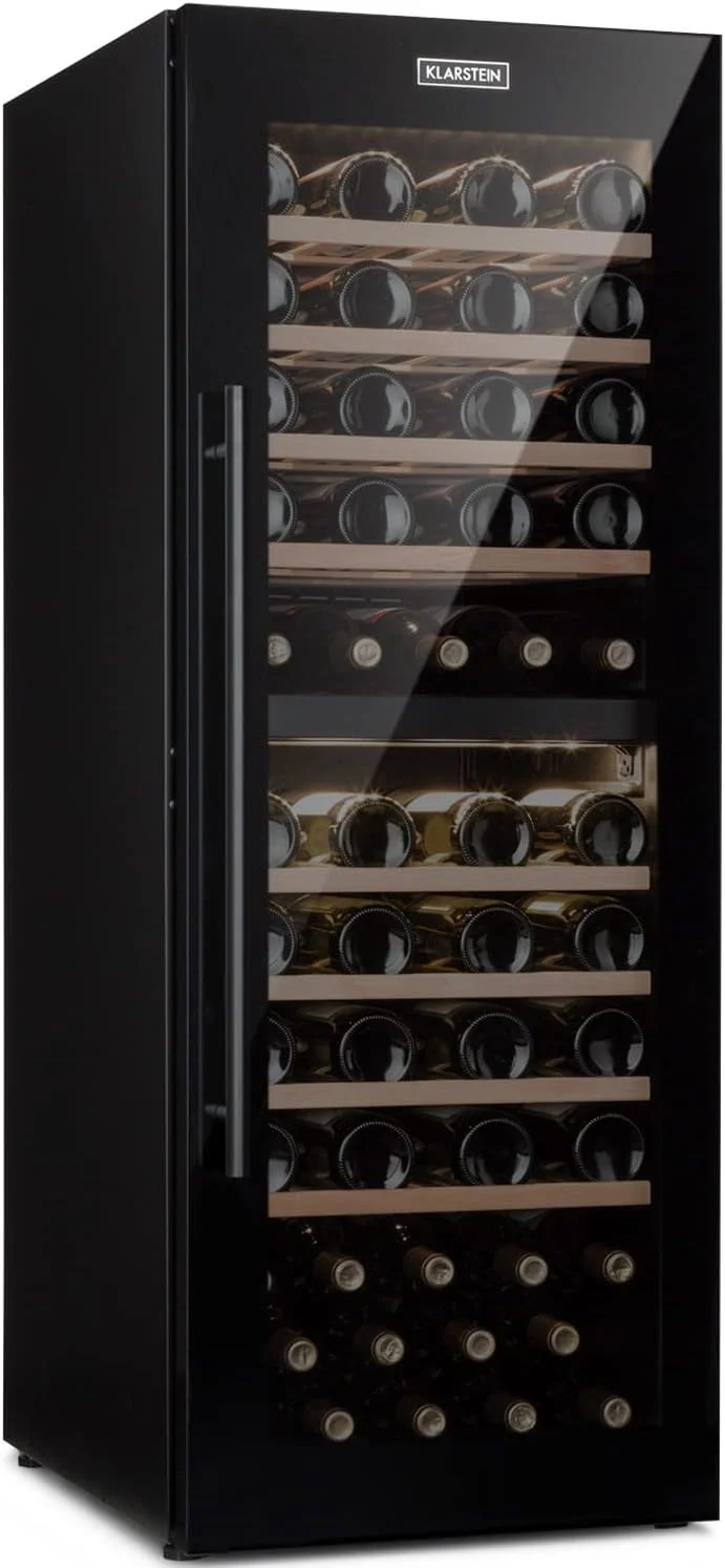 Klarstein Weinkühlschrank, 2 Zonen Kühlschrank mit Glastür, 5-20°C, Weinkühlschränke mit UV-Schutz, Getränkekühlschrank Schmal, Weinkühlschrank Klein
